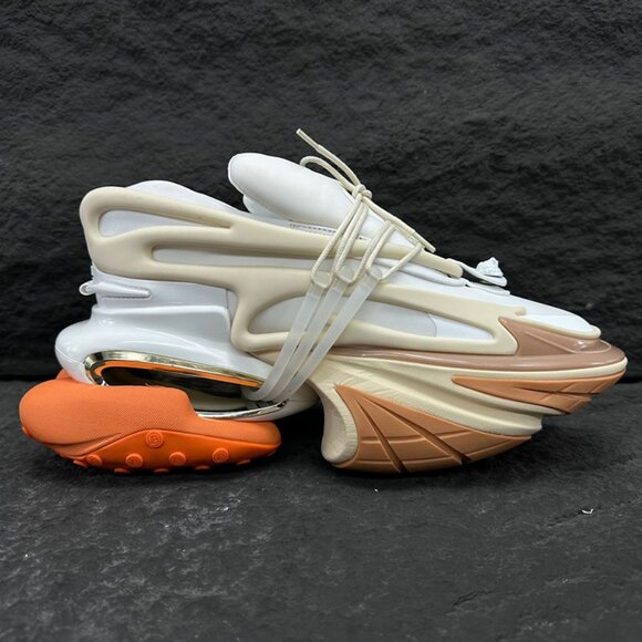 Balmain Unicorn Low-Top Platform Sneakers, Unisex, White And Orange - Picture 9 of 9